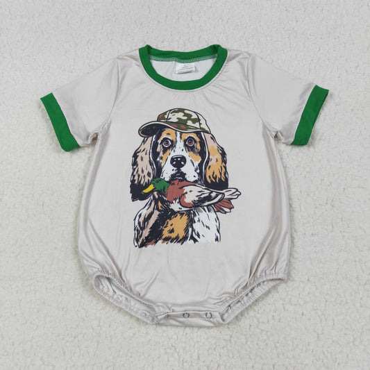 SR3091 puppy duck brown green short sleeve romper baby boy boutique outfits 202506 RTS
