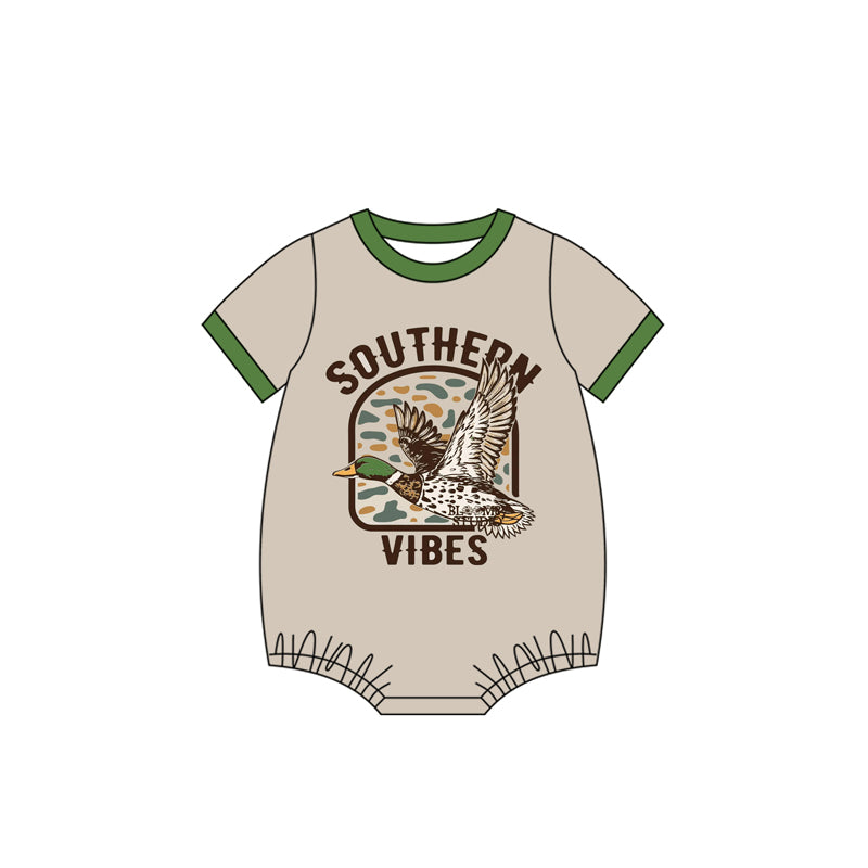 Preorder SR3092 duck brown green short sleeve romper baby boy boutique outfits 202504