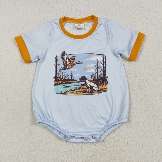 SR3093 puppy duck orange blue short sleeve romper baby boy boutique outfits 202506 RTS