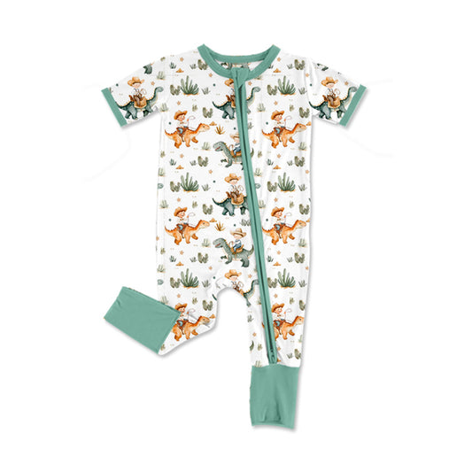 Preorder SR3097 Dinosaur Cactus Blue Green Zippy Short Sleeve Rompers Baby Boys Boutique Outfits 202504