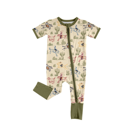 Preorder SR3099 Horse Cactus Green Zippy Short Sleeve Rompers Baby Boys Boutique Outfits 202504