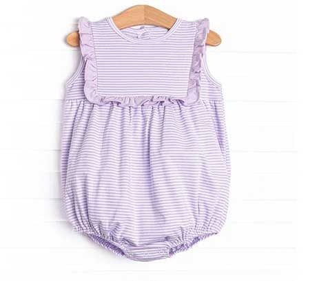 Preorder SR3100 Purple Stripe Ruffle Sleeveless Rompers Baby girl Boutique Outfits 202504