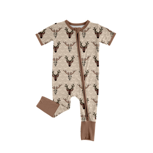 Preorder SR3103 Deer Hunting Brown Zippy Short Sleeve Rompers Baby Boys Boutique Outfits 202505