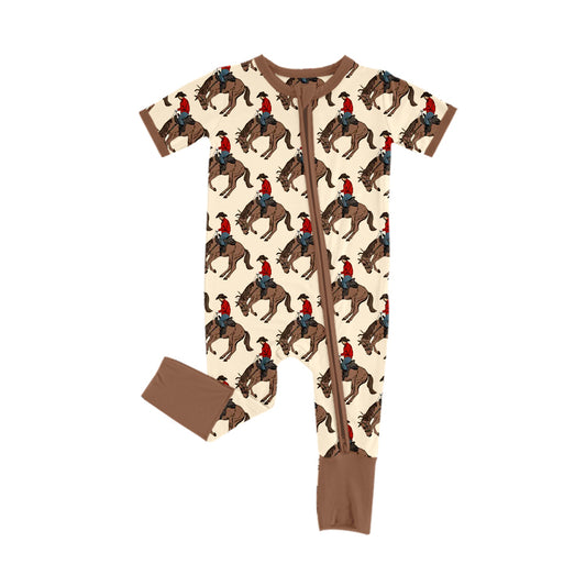 Preorder SR3104 Cowboy Horse Brown Zippy Short Sleeve Rompers Baby Boys Boutique Outfits 202505