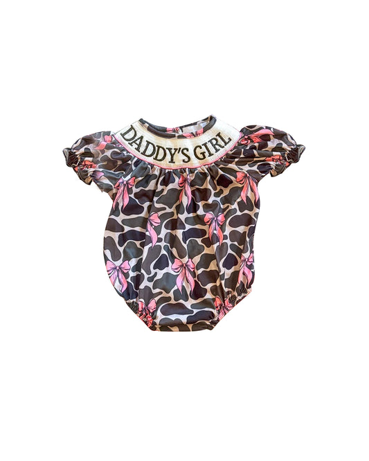 Preorder SR3105 Daddys Girl Pink Bows Camo Flying Sleeve Rompers Baby Girl Boutique Outfits 202505