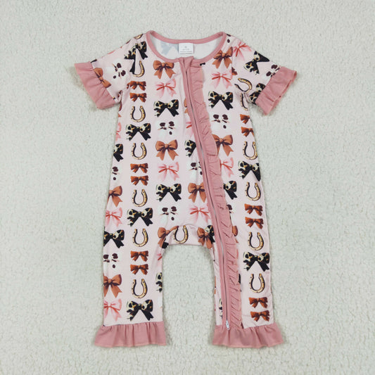 SR3116 Bows Pink Ruffle Zippy Short Sleeve Romper Baby Girls Boutique Outfits 202507 RTS