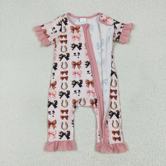SR3116 Bows Pink Ruffle Zippy Short Sleeve Romper Baby Girls Boutique Outfits 202507 RTS