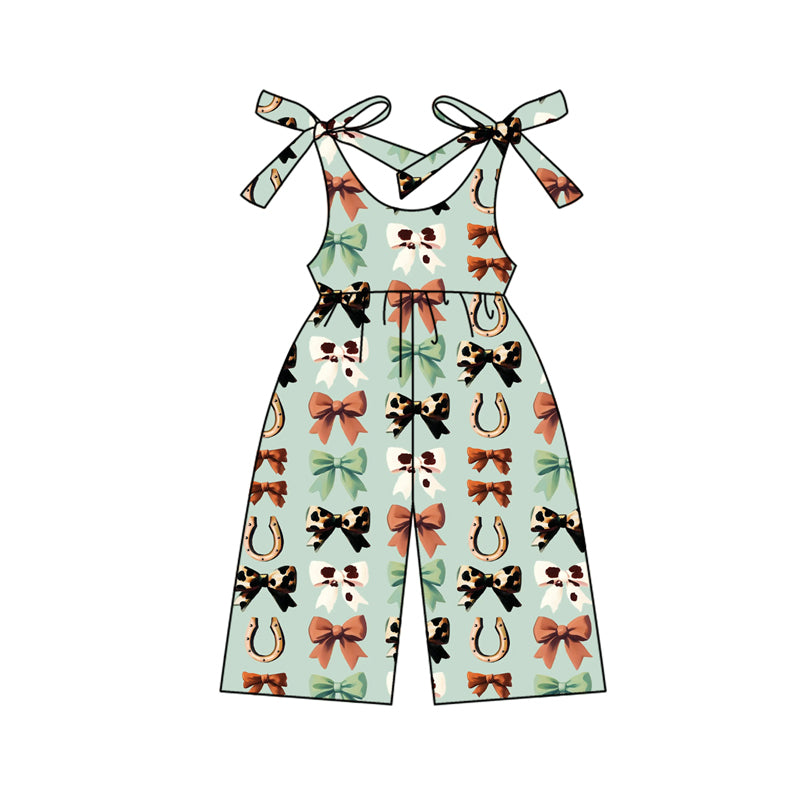 Preorder SR3119 Bows Green Sleeveless Overall Jumpsuits Girl Boutique Outfits 202505