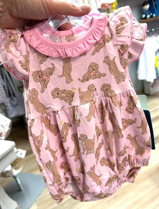 Preorder SR3122 Puppy Pink Ruffle Flying Sleeve Romper Baby Girls Boutique Outfits 202505