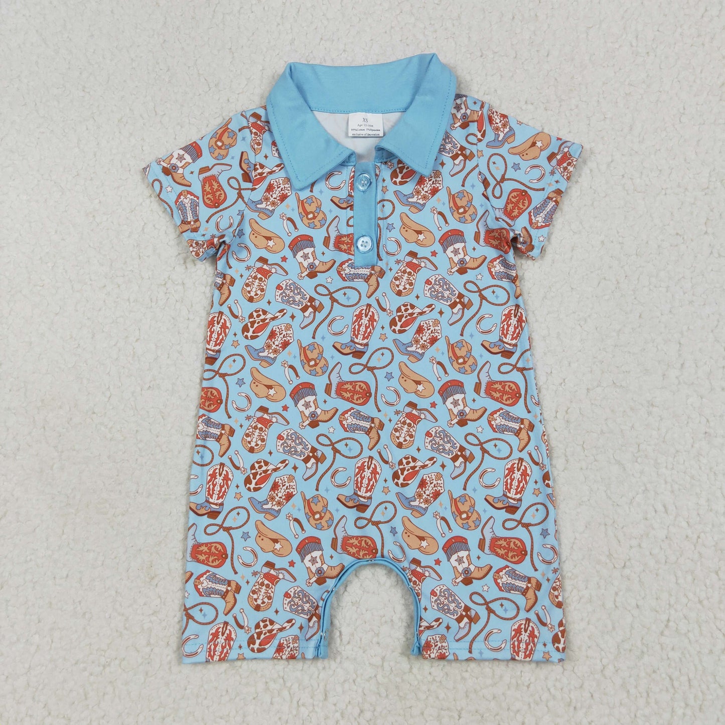 SR3128 Boots Hat Blue Zippy Short Romper Baby Boy Boutique Outfits 202506 RTS