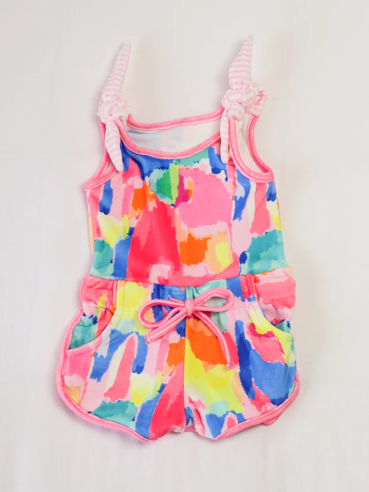 Preorder SR3132 Colored Pattern Pockets Sleeveless Short Overall Jumpsuits Girl Boutique Outfits 202505