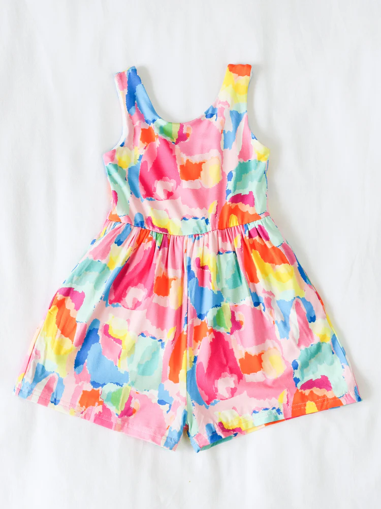Preorder SR3133 Colored Pattern Sleeveless Overall Jumpsuits Girl Boutique Outfits 202505