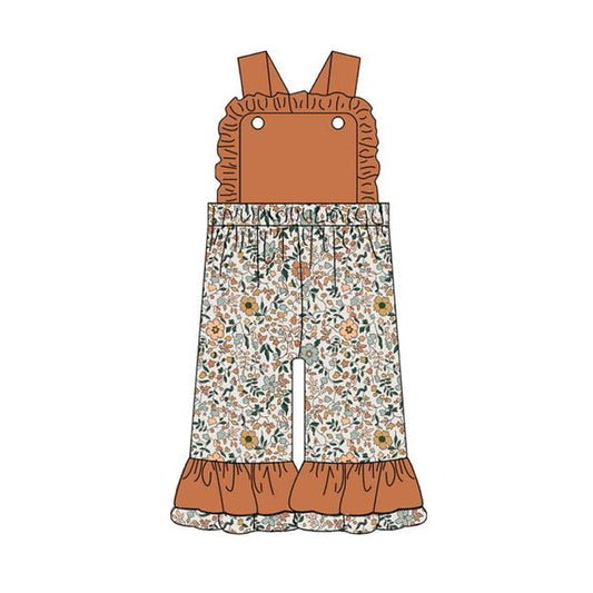 Preorder SR3138 Girl Boutique Flower Leaf Brown Ruffle Sleeveless Overall Jumpsuits 202505