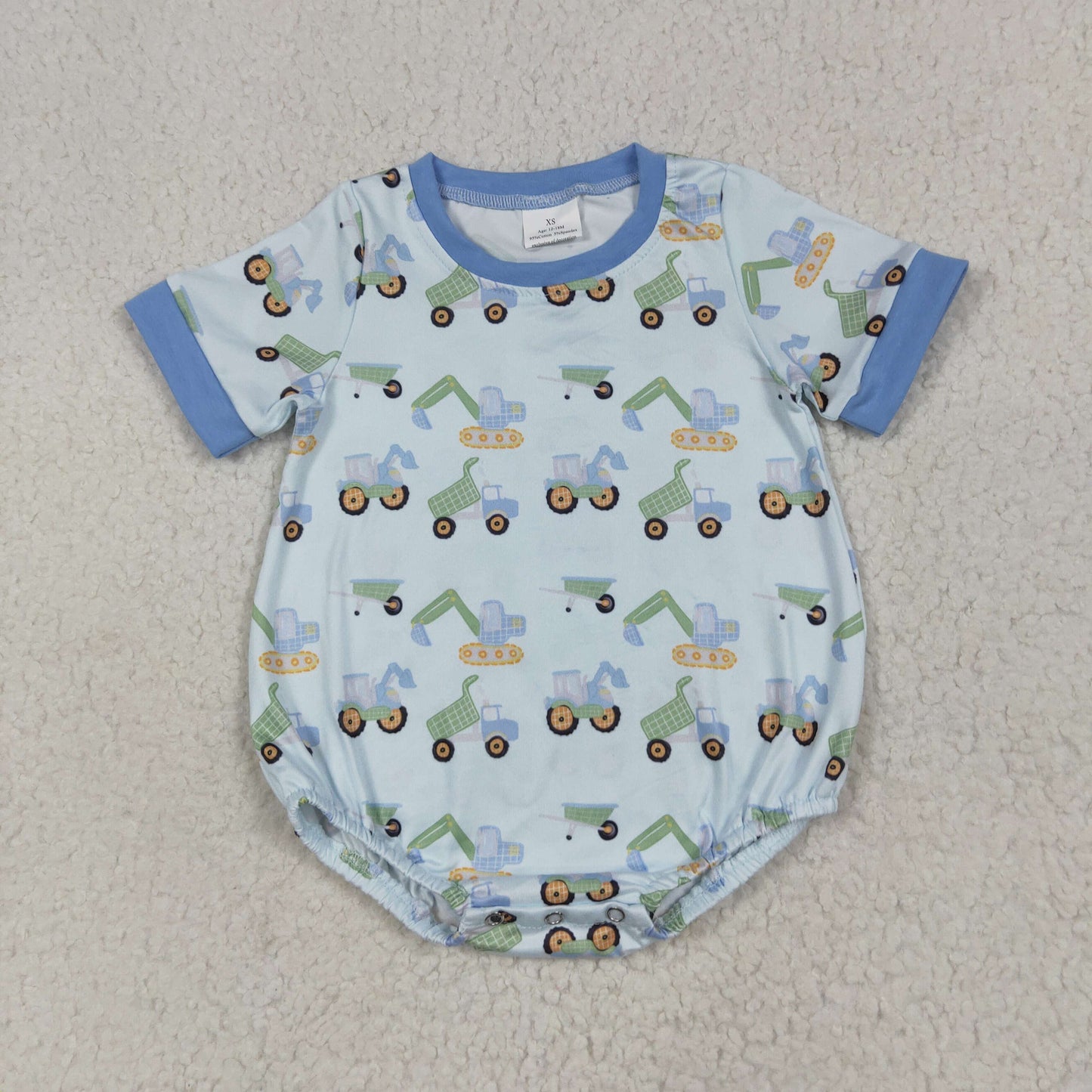 SR3142 boy boutique trucks pattern blue short sleeve bubble romper 202506 RTS