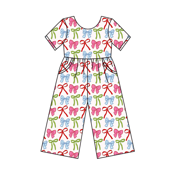 Preorder SR3145 Bows Short Sleeve Overalls Jumpsuits Girl Boutique 202505