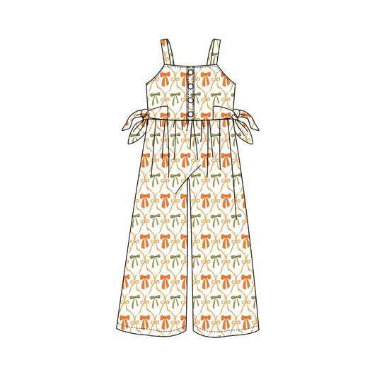 Preorder SR3147 Girl Boutique Orange Green Bows Halter Overalls Jumpsuits 202506
