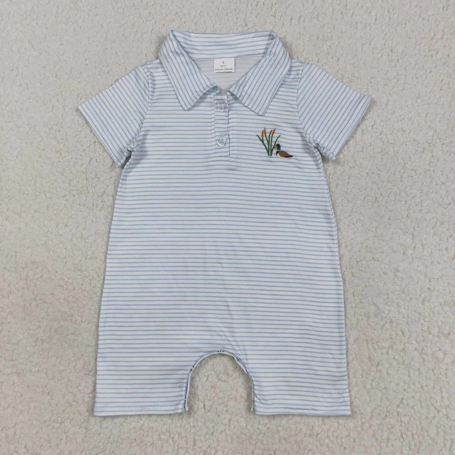SR3149 boy boutique embroidered duck stripe polo short sleeve bubble romper 202507 RTS
