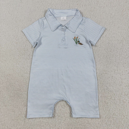 SR3149 boy boutique embroidered duck stripe polo short sleeve bubble romper 202507 RTS
