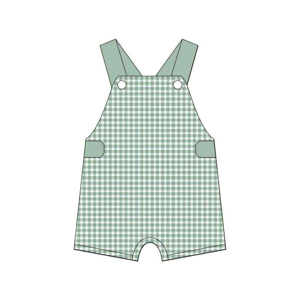Preorder SR3150 Boys Boutique Green Plaid Sleeveless Romper 202506