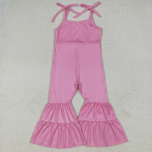 SR3156  Girl Boutique Solid Pink Ribbed Camisole Overall Jumpsuits 202506 RTS