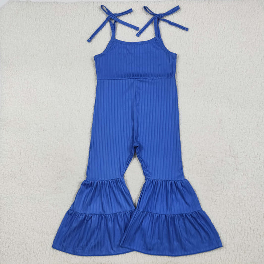 SR3158 Girl Boutique Solid Blue Ribbed Camisole Overall Jumpsuits 202507 RTS