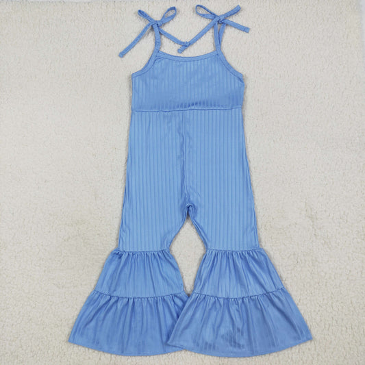 SR3159  Girl Boutique Solid Sky Blue Ribbed Camisole Overall Jumpsuits 202507 RTS