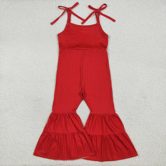 SR3163  Girl Boutique Solid Red Ribbed Camisole Overall Jumpsuits 202507 RTS