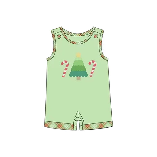 Preorder SR3166 Boys Boutique Candy Cane Christmas Tree Green Sleeveless Romper 202506