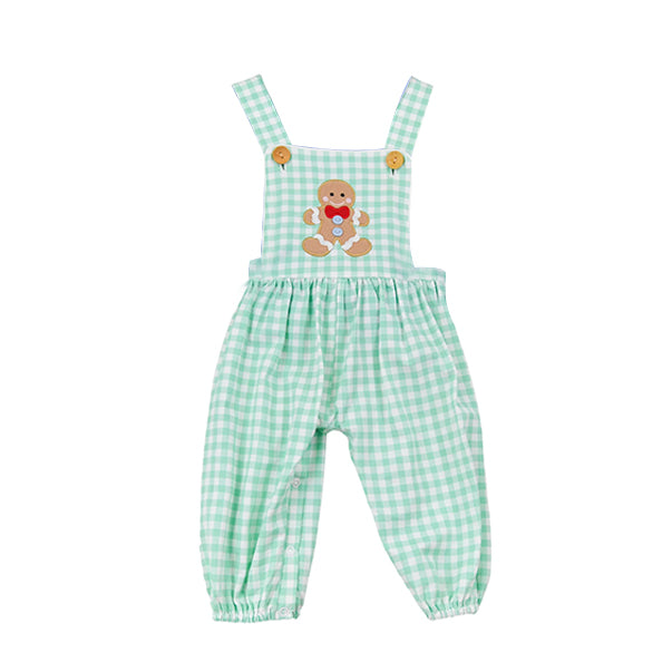 Preorder SR3175 Boys Boutique Gingerbread Man Green Plaid Overalls Jumpsuits 202506
