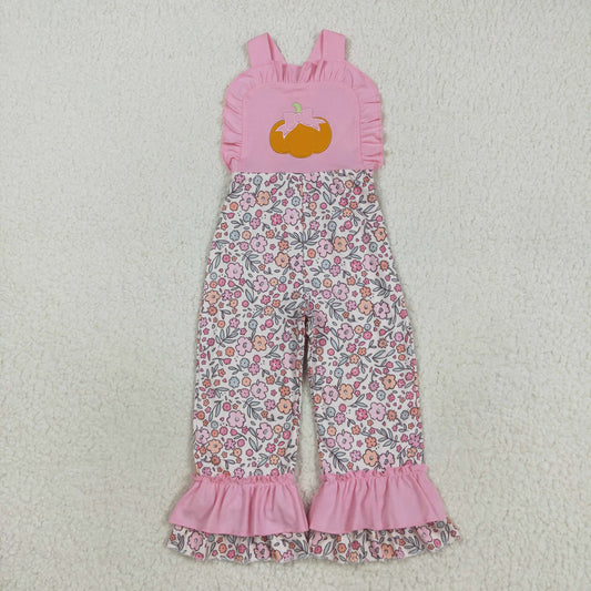 SR3176 Girls Boutique Embroidered Flower Pumpkin Pink Ruffle Overalls Jumpsuits 202508 RTS
