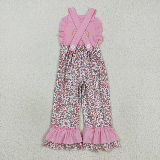 SR3176 Girls Boutique Embroidered Flower Pumpkin Pink Ruffle Overalls Jumpsuits 202508 RTS