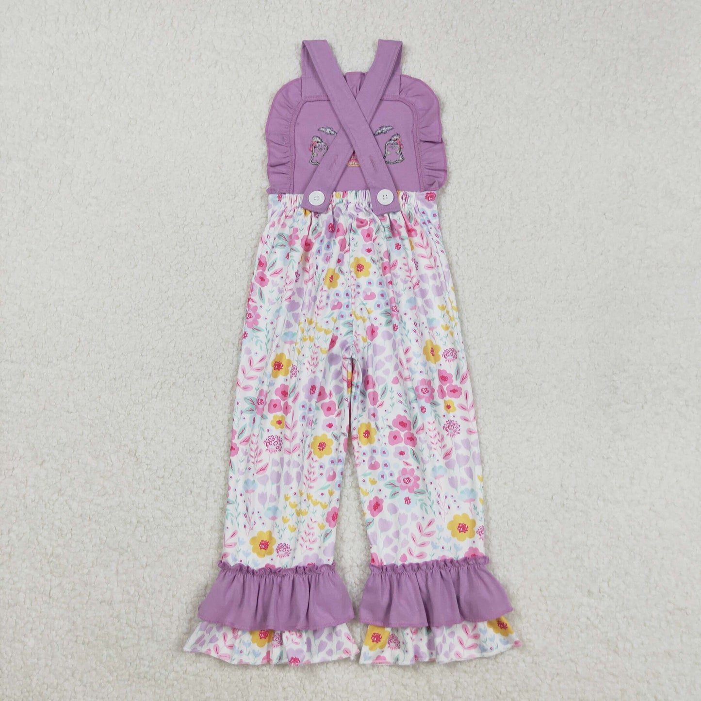 SR3177 Girls Boutique Embroidered Flower Pumpkin Ghost Purple Ruffle Overalls Jumpsuits 202508 RTS