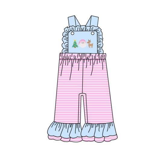Preorder SR3179 Girls Boutique Santa Claus Tree Blue Ruffle Pink Stripe Overalls Jumpsuits 202506