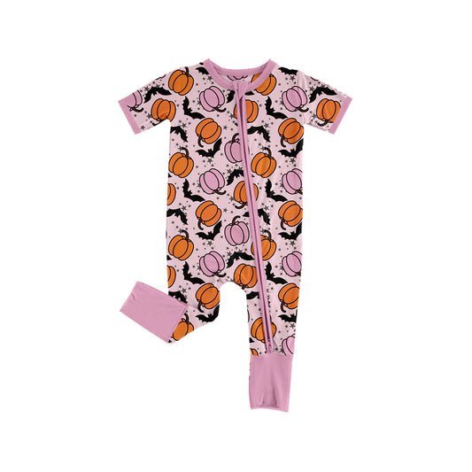 Preorder SR3185 Girls Boutique Pumpkin Bat Pink Zippy Long Sleeve Romper 202507