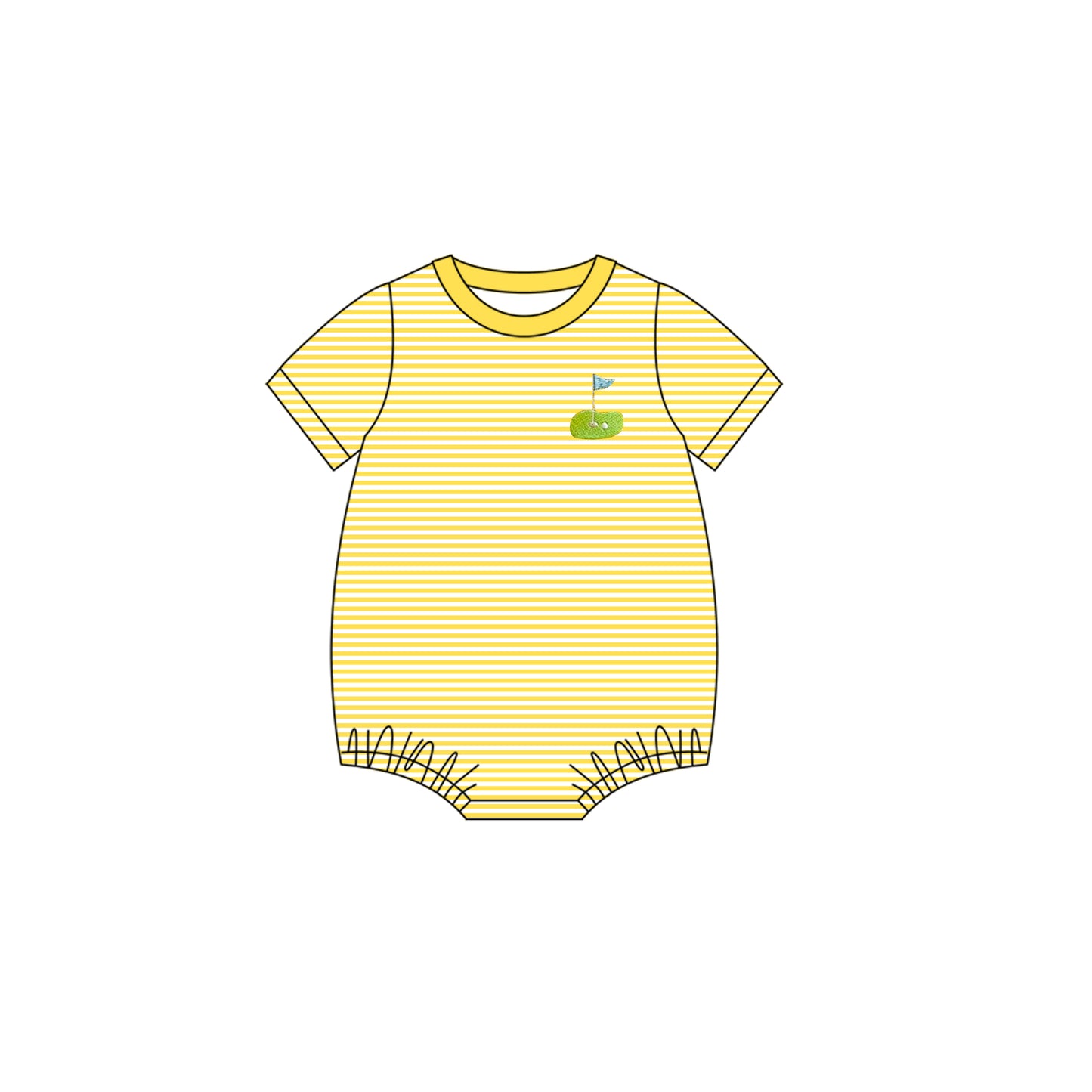 Preorder SR3189 Golf Cart Yellow Striped Short Sleeve Boys Bubble Romper 202507
