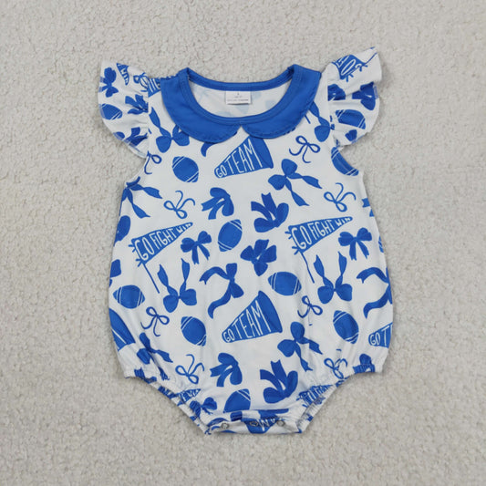 SR3192 Go Team Bows Blue Flying Sleeve Girls Bubble Romper 202605 RTS