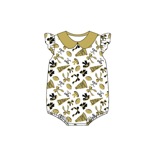 Preorder SR3198 Go Team Bows Ginger Yellow Flying Sleeve Girls Bubble Romper 202507