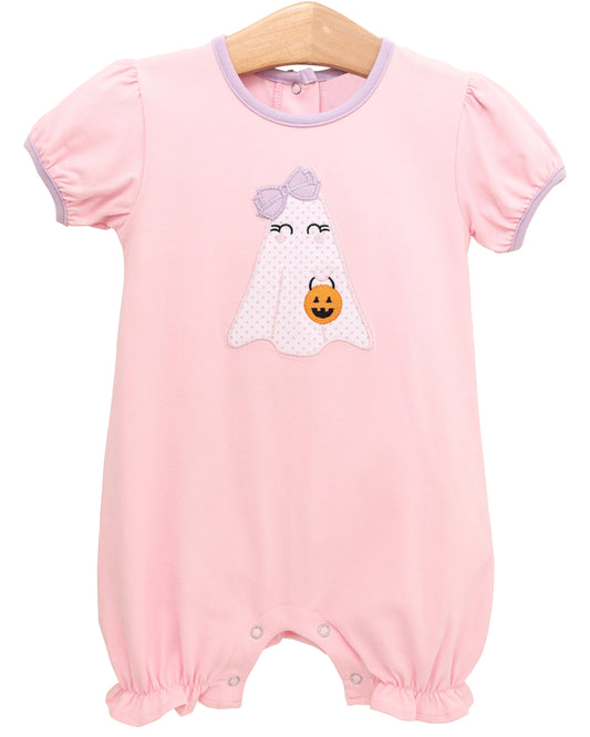Preorder SR3205 Halloween Ghost Pink Short Sleeve Girls Romper 202508