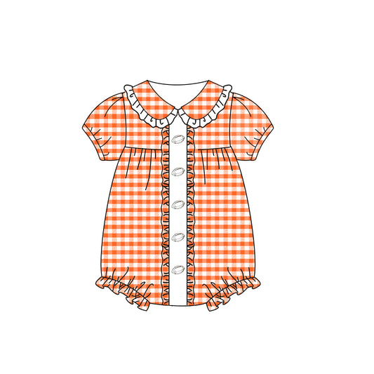 Preorder SR3206 Rugby Plaid Doll Collar Orange Short Sleeve Girls Bubble Romper 202508
