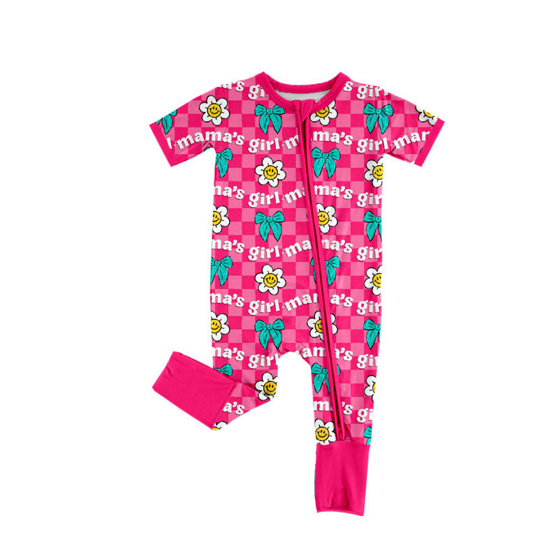 MOQ 8 Preorder SR3227 Mama's Girl Flower Bows Zipper Short Sleeve Girls Romper 202509