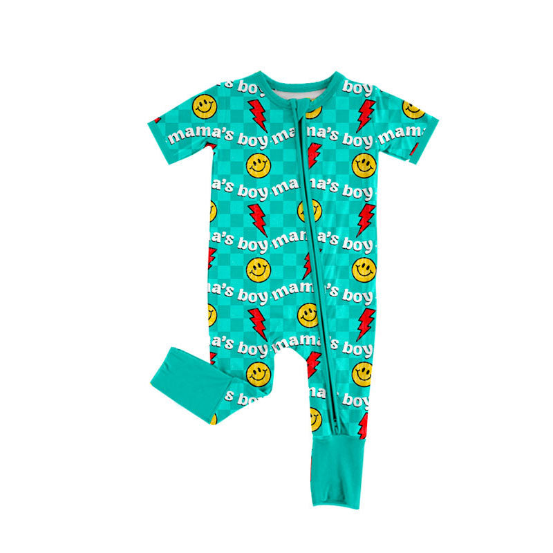 MOQ 8 Preorder SR3228 Mama's Boys Zipper Short Sleeve Girls Romper 202509