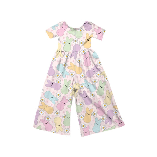 MOQ 8 preorder SR3230 Easter Bunny Flower Pink Purple Short Sleeve Girls Overalls Jumpsuit 202509
