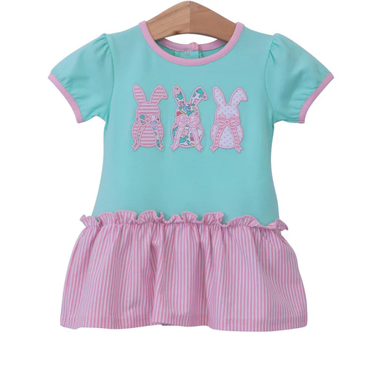 MOQ 8 Preorder SR3231 Easter Bunny Pink Stripe Short Sleeve Girls Bubble Romper 202509