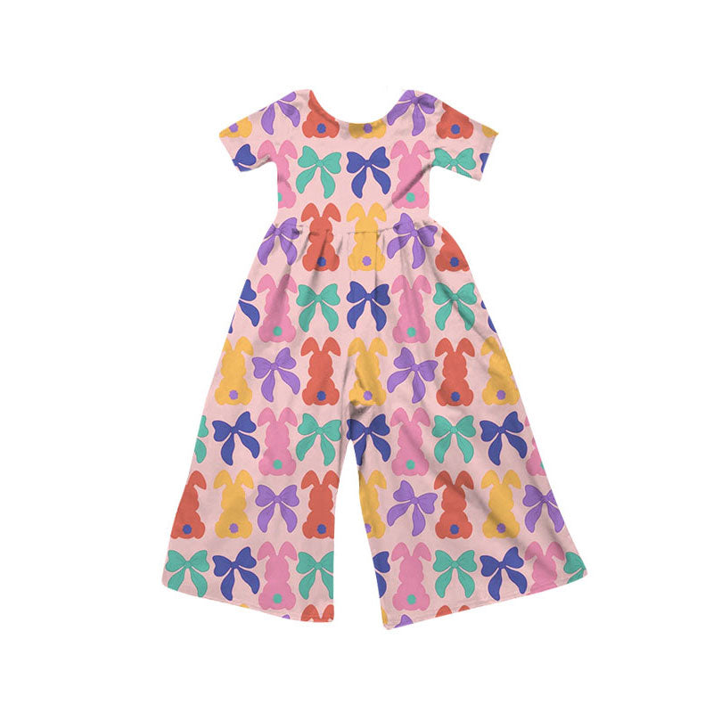 MOQ 8 preorder SR3232 Easter Bunny Bows Short Sleeve Girls Overalls Jumpsuit 202509