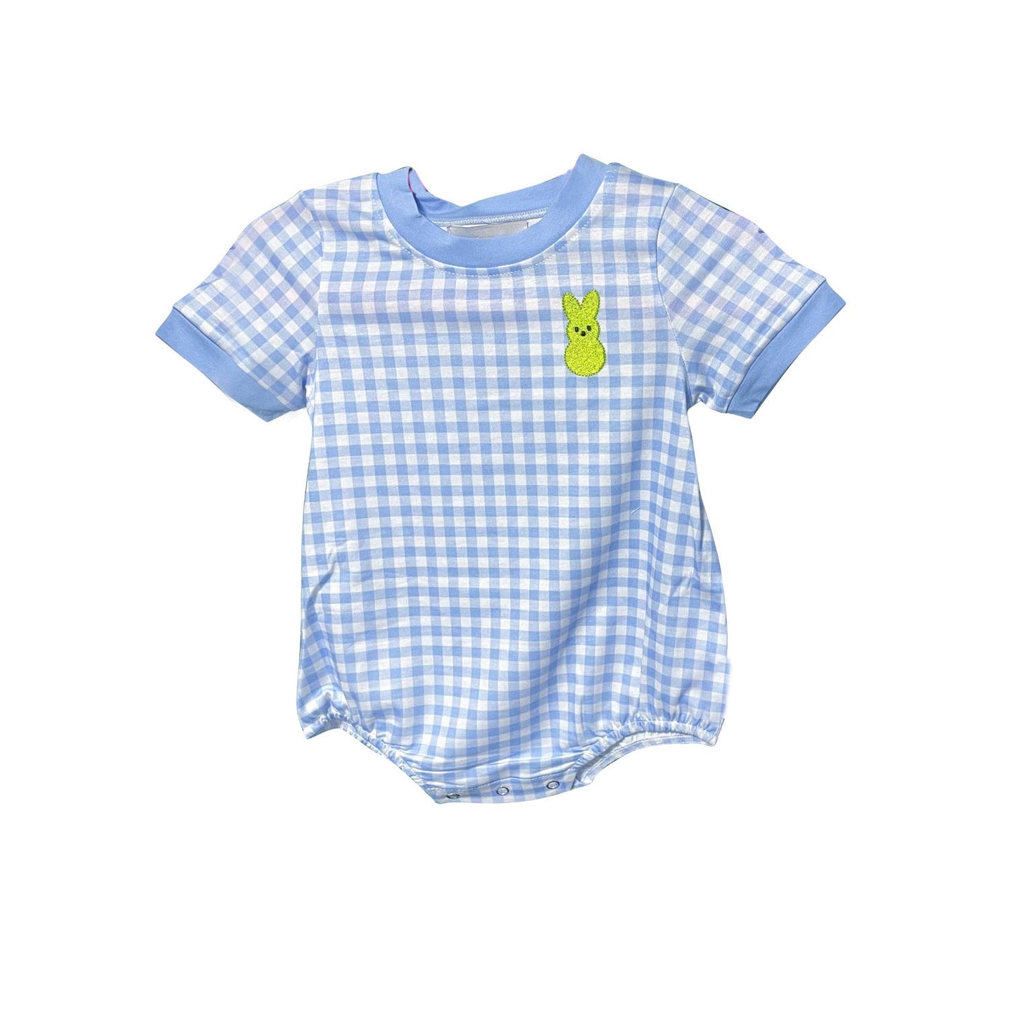 MOQ 8 Preorder SR3233 Easter Bunny Plaid Sky Blue Short Sleeve Boys Bubble Romper 202509