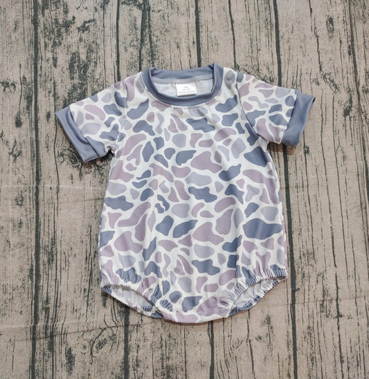 NO MOQ Preorder SR3243 Gray Camouflage Short Sleeve Boys Bubble Romper 202510
