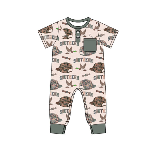 MOQ 8 Preorder SR3245 Duck Hunting Pocket Short Sleeve Boys Romper 202509