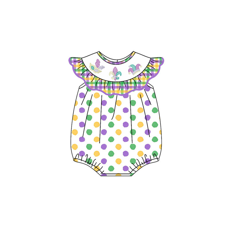 MOQ 8 Preorder SR3251 Mardi Gras Dots Flying Sleeve Girls Bubble Romper 202509