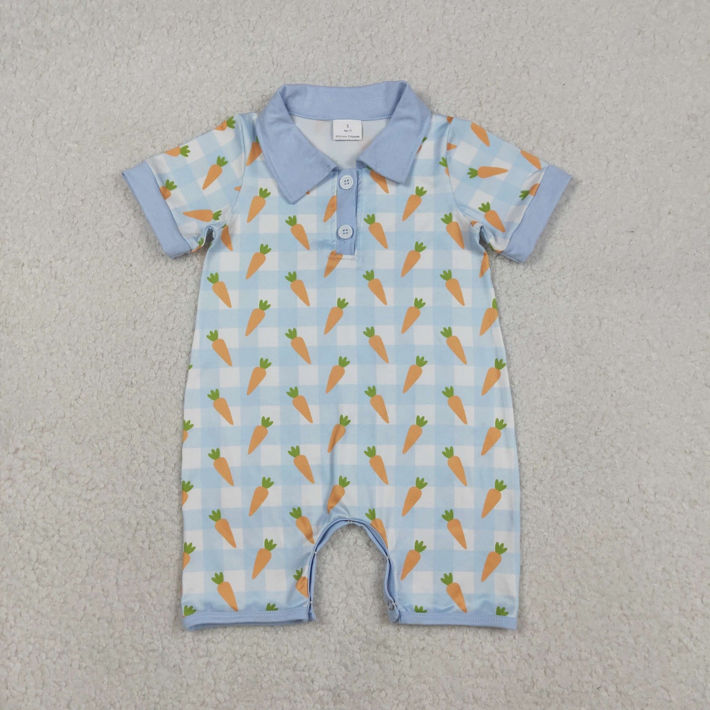 SR3254 Easter Carrot Blue Plaid Polo Short-Sleeved Boys Romper 202512 RTS