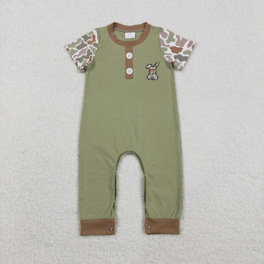 SR3258 Embroidered Easter Bunny Camouflage Short-Sleeved Boys Romper 202511 RTS